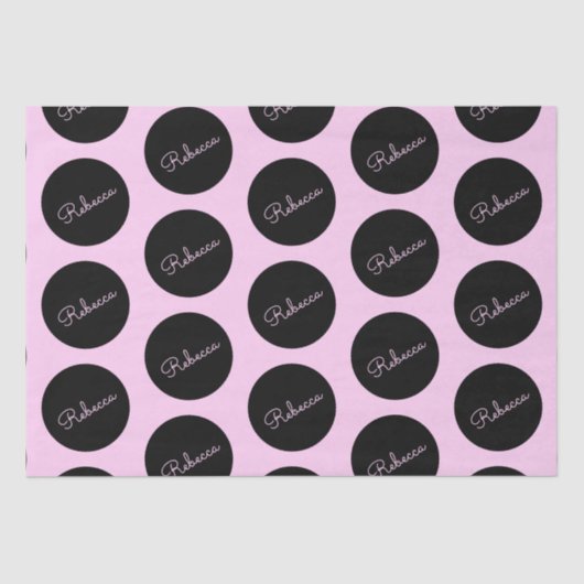 Papier Mousseline Conception de points Polka Noir et Rose rétro-mode (Recto)