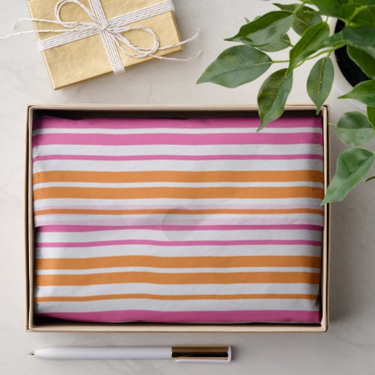 Papier Mousseline Conception de rayures verticales blanches roses or (Cadeau)