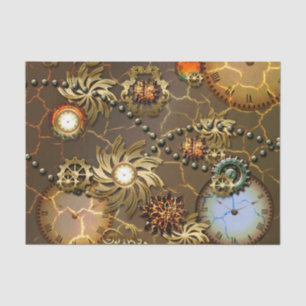 Papier Mousseline Conception d'or de Steampunk avec des horloges et