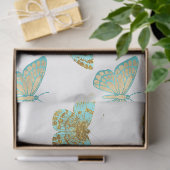 Papier Mousseline Conception florale Aqua et Or 2 (Cadeau)