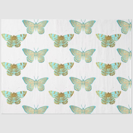 Papier Mousseline Conception florale Aqua et Or 2 (Recto)