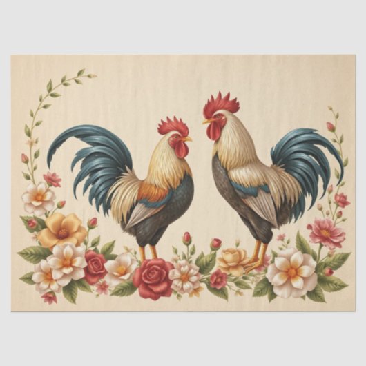 Papier Mousseline Conception Florale Coq (Recto)