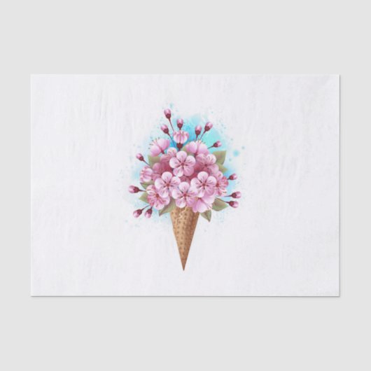 Papier Mousseline Cône rose Sakura crème glacée gaufre (Recto)