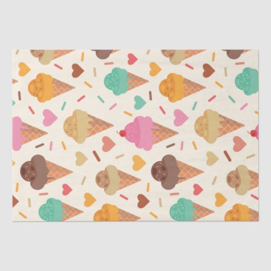 Papier Mousseline Cônes de crème mignons avec des cœurs (Recto)