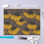 Papier Mousseline Confleurs jaunes sur brun foncé (Artisanat)