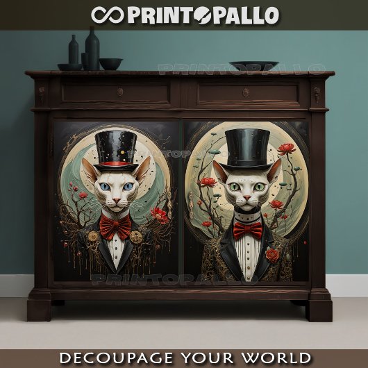 Papier Mousseline Connexion Alien - Couple de chats avec chapeau sup