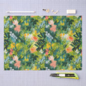 Papier Mousseline Contemporary Green Abstract Floral Pattern (Artisanat)