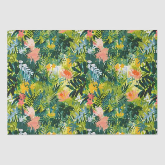 Papier Mousseline Contemporary Green Abstract Floral Pattern (Recto)