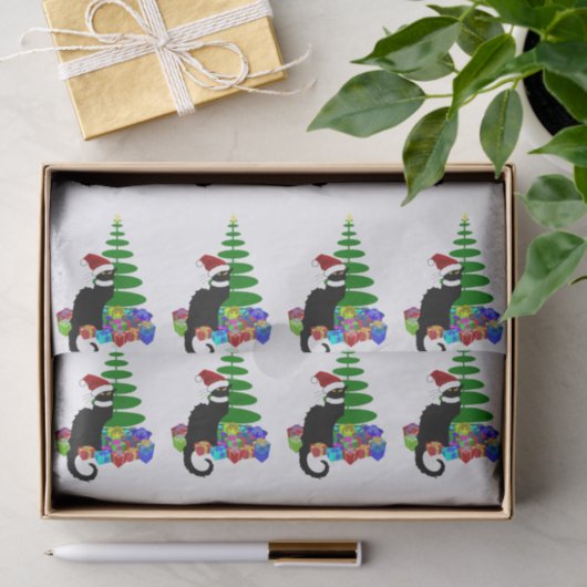 Papier Mousseline Conversation Noir avec arbre de Noël et cadeaux (Cadeau)
