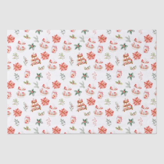 Papier Mousseline Cookies de Noël et rouge feuillage (Recto)