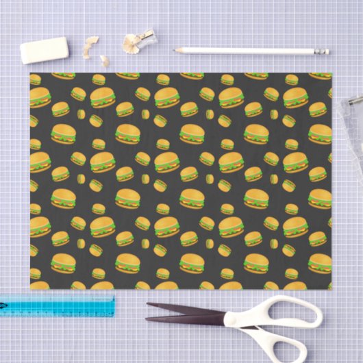 Papier Mousseline Cool and fun yummy burger pattern dark gray (Artisanat)