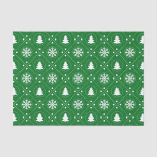Papier Mousseline Cool Green White Snowflakes Christmas Tree Motif