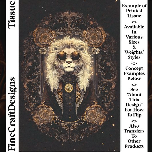 Papier Mousseline Cool Lion Art Nouveau Gold Filigree CM5 Découpage