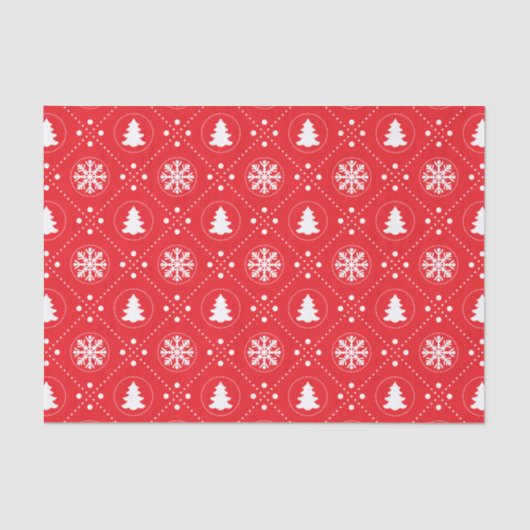 Papier Mousseline Cool Rouge Blanc Snowflakes Noël Arbres Motif (Recto)