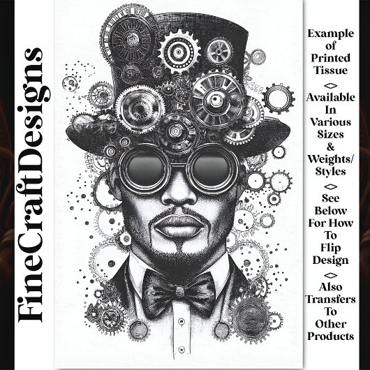 Papier Mousseline Cool Steampunk Homme noir & blanc AC8 Découpage