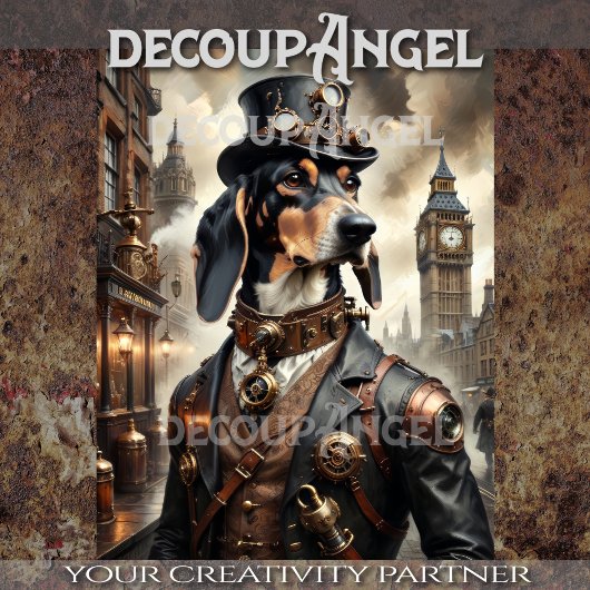 Papier Mousseline Coonhound Bluetick en Steampunk -Decoupage-