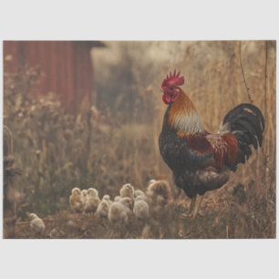 Papier Mousseline Coq De Ferme De Découpage Avec Poussins Champ Roug