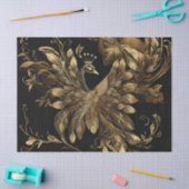 Papier Mousseline Coq d'or avec plumes bleues sur noir (Artisanat)