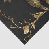 Papier Mousseline Coq d'or avec plumes bleues sur noir (Détail)