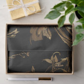 Papier Mousseline Coq d'or avec plumes bleues sur noir (Cadeau)