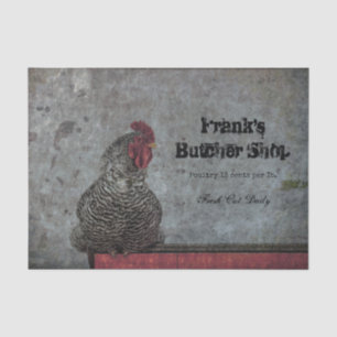 Papier Mousseline Coq Ferme Vintage Rouge Gris Texture Campagne