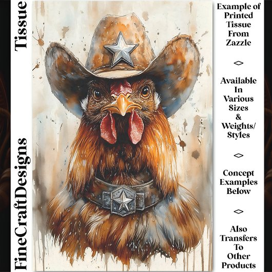 Papier Mousseline Coq Sheriff Cowboy En Découpage Casquette & Star D