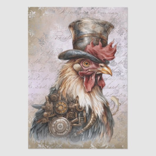 Papier Mousseline Coq Steampunk (Recto)