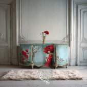 Papier Mousseline Coquelicots Rouge Clair Turquoise Bleu Vert