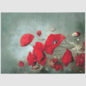 Papier Mousseline Coquelicots Rouge Clair Turquoise Bleu Vert (Recto)