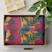 Papier Mousseline Coquelicots rouges et fleurs de maïs bleues sur or (Cadeau)