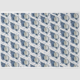 Papier Mousseline Coques de conches Bluegreen sur fond de chevron