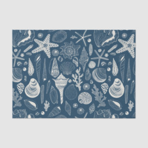 Papier Mousseline Coques de mer sur bleu foncé