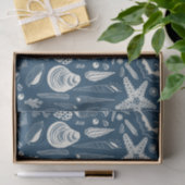 Papier Mousseline Coques de mer sur bleu foncé (Cadeau)