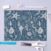 Papier Mousseline Coques de mer sur bleu foncé (Artisanat)