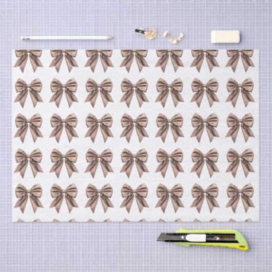 Papier Mousseline Coquette Bow Motif Mocha Brown (Artisanat)