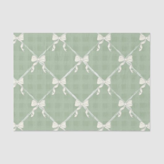 Papier Mousseline Coquette Bows Gingham Pattern Cream Sage Green  (Recto)