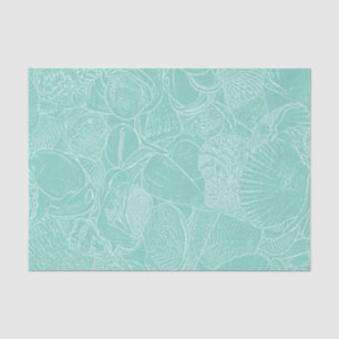Papier Mousseline Coquillage de plage côtière Teal Vert Blanc Découp