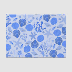 Papier Mousseline Coquillages bleus et Motif de corail