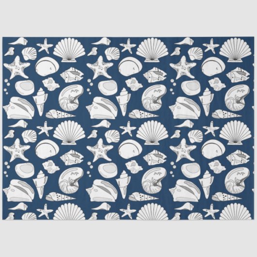 Papier Mousseline Coquillages Nautique Marine Blue Decoupage (Recto)