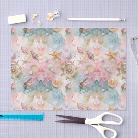 Papier Mousseline Coquillages Nautiques Whimsical Découpage rose (Artisanat)