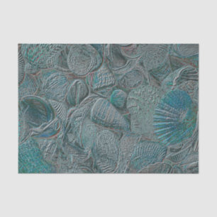 Papier Mousseline Coquillages Océan Plage Teal Gris Métallisé