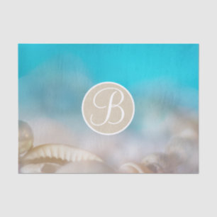 Papier Mousseline Coquilles de plage bleues Lettre initiale de monog