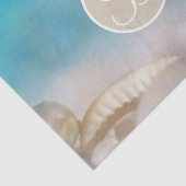 Papier Mousseline Coquilles de plage bleues lettre initiale monogram (Détail)