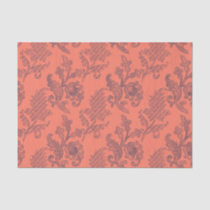 Papier Mousseline Corail, marine et floral damassé vintage argenté