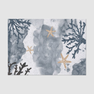 Papier Mousseline Corail Nautique Bleu Aquarelle Élégante Fête