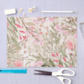 Papier Mousseline Corail rose pâle forêt vert aquarelle florale (Artisanat)