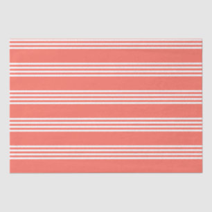 Papier Mousseline Corail vivant et blanc quatre bandes motif