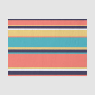 Papier Mousseline Corail vivant, rayures bleues et jaunes