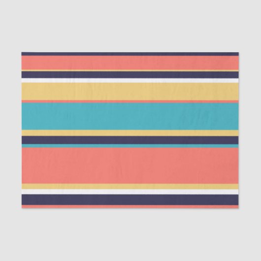 Papier Mousseline Corail vivant, rayures bleues et jaunes (Recto)