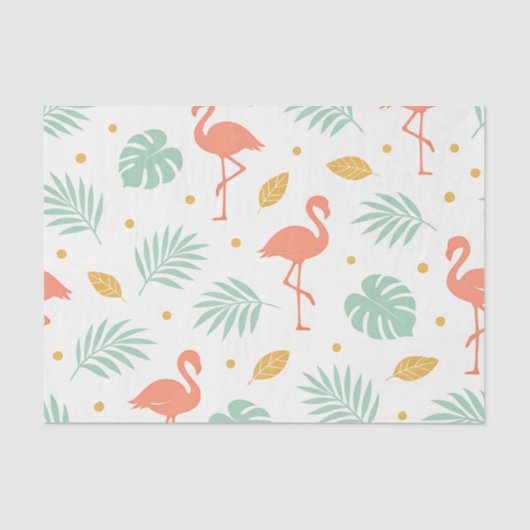 Papier Mousseline Coral Flamingo Tropical Leaf Pattern (Recto)